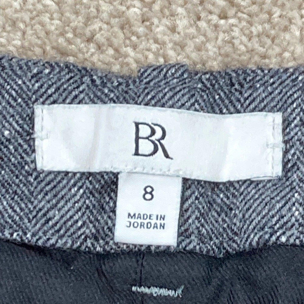 Banana Republic Wool Silk Straight Leg Pants Women Sz 8 Grey Herringbone Career - Picture 4 of 12